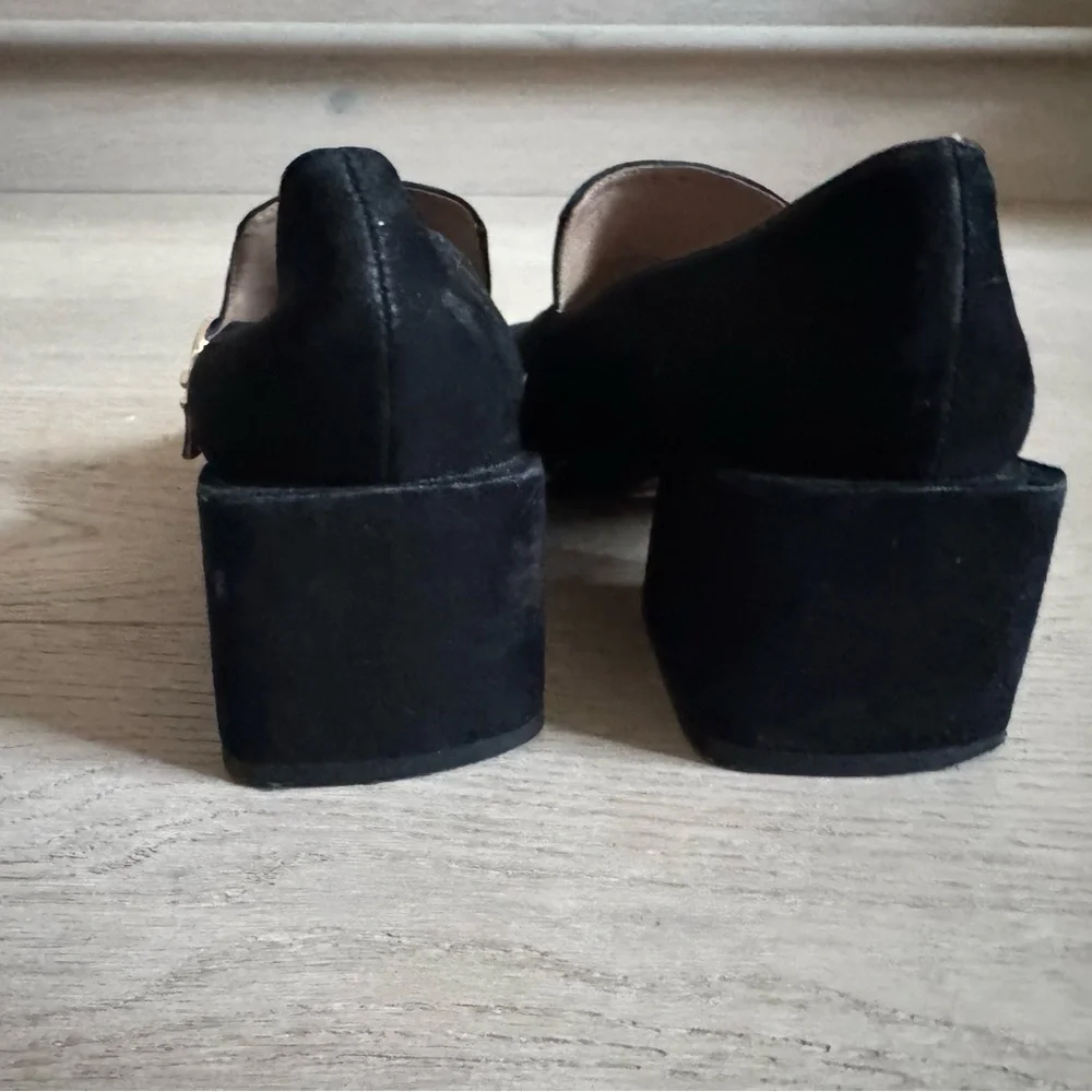 Tory Burch Women's Black Suede Tess Block-Heel Loafers Size 9